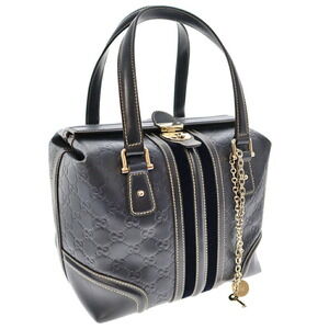 Gucci Boston Bag Handbag Gray Black Guccissima Leather Suede